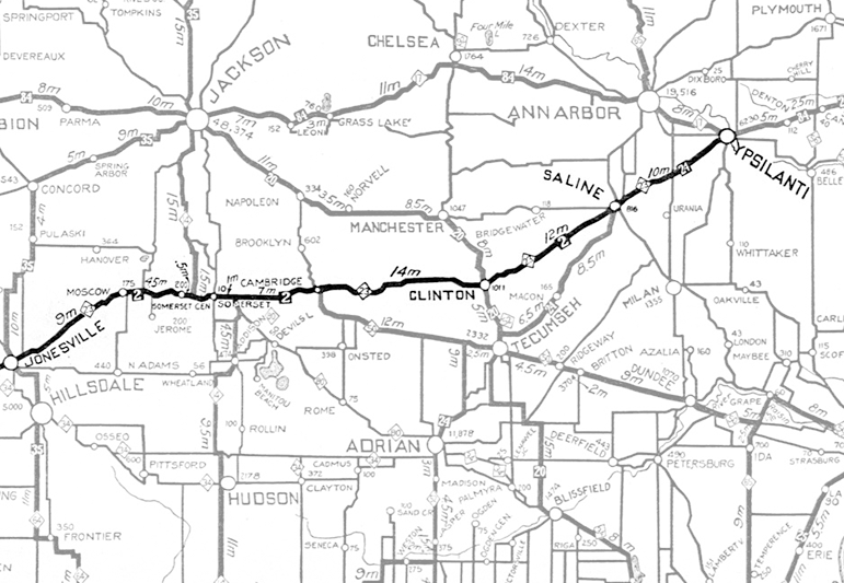 Former M-23 route map, 1921 Rand McNally Auto Trails Map