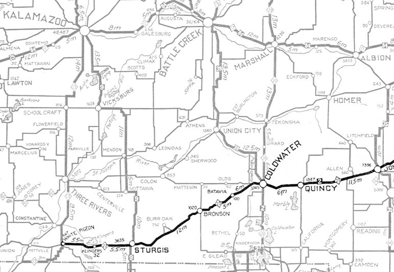 Former M-23 route map, 1921 Rand McNally Auto Trails Map