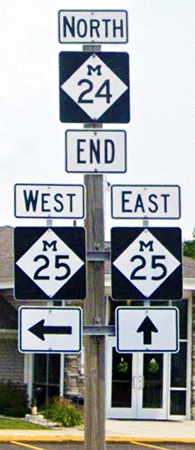 M-24 ENDS route marker at M-25, Unionville