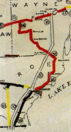 Map of the original route of M-56 in 1918