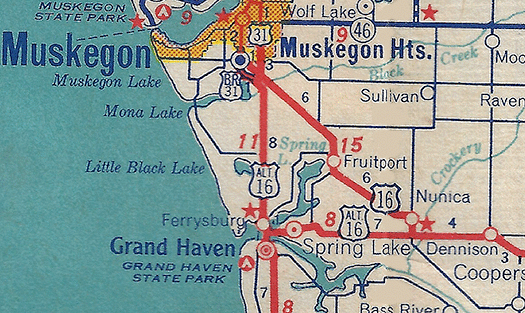 ALT US-16 on 1942 Rand McNally Map of Michigan