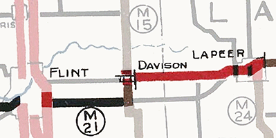 M-21 route map, Flint to Lapeer, 1928
