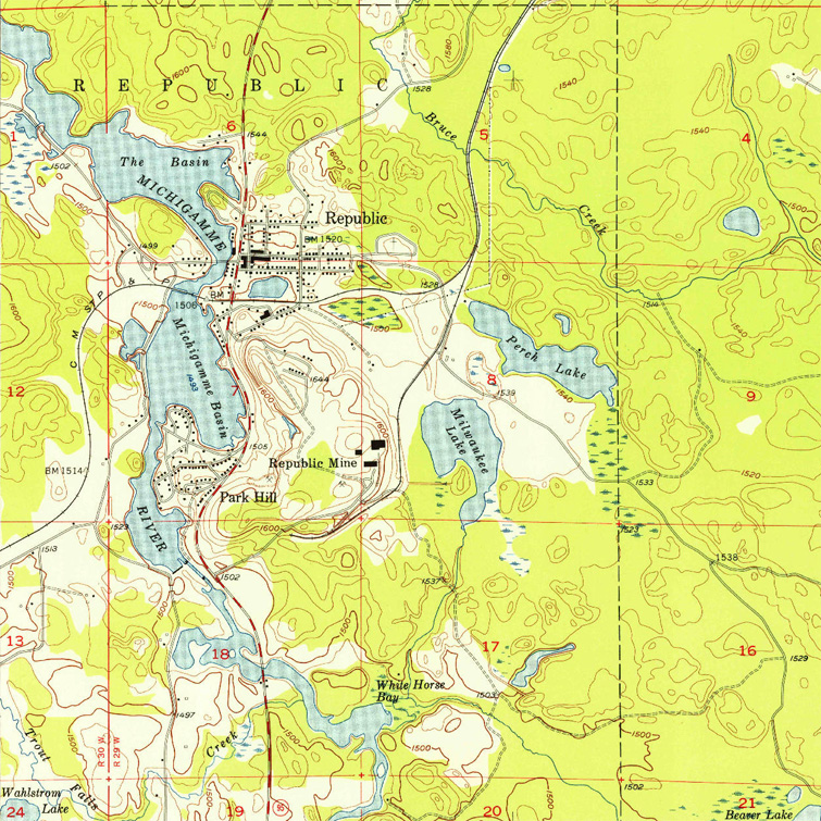 Republic, Michigan USGS Topographic Map, 1955