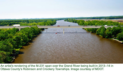 Artist's rendering of the M-231 bridge over the Grand RIver.