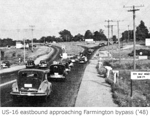 US-16 eastbound approaching Farmington Bypass, 1948