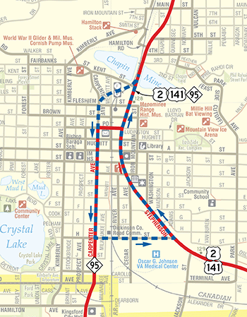 Downtown Iron Mountain with Proposed US-2/US-141 One-Way Pair Concept, 1979