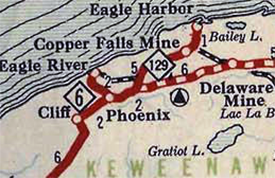 M-129 map from the July 1, 1931 Michigan Official Road Map