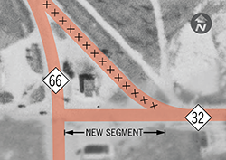 Map of western terminus of M-32 and changes in 1957