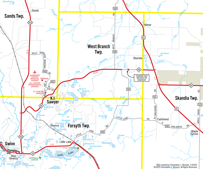 Map of M-94 East Branch Chocolay River washout, 2016-17