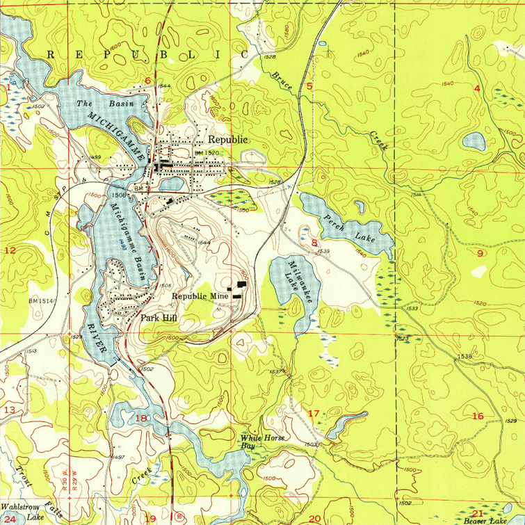 Republic, Michigan USGS Topographic Map, 1955