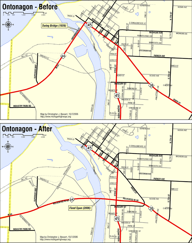 Map of Ontonagon State Trunkline Changes, 2006