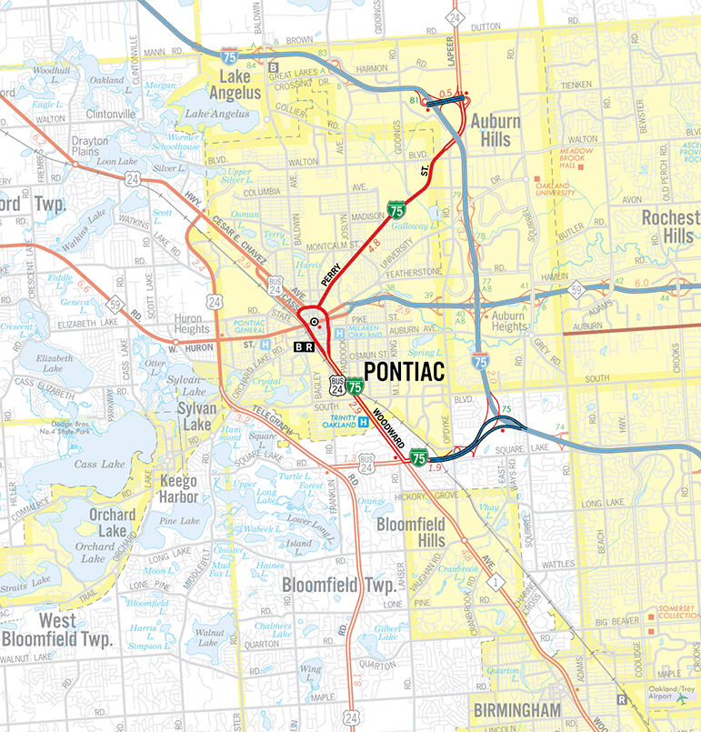BL I-75 (Pontiac) Route Map