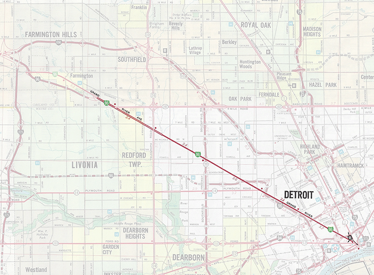 Former BS I-96 (Detroit) Route Map