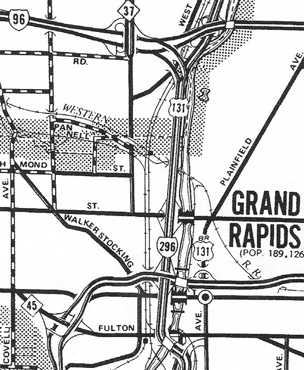 I-296 depicted on MDOT General Highway Map of Kent County, c.1995