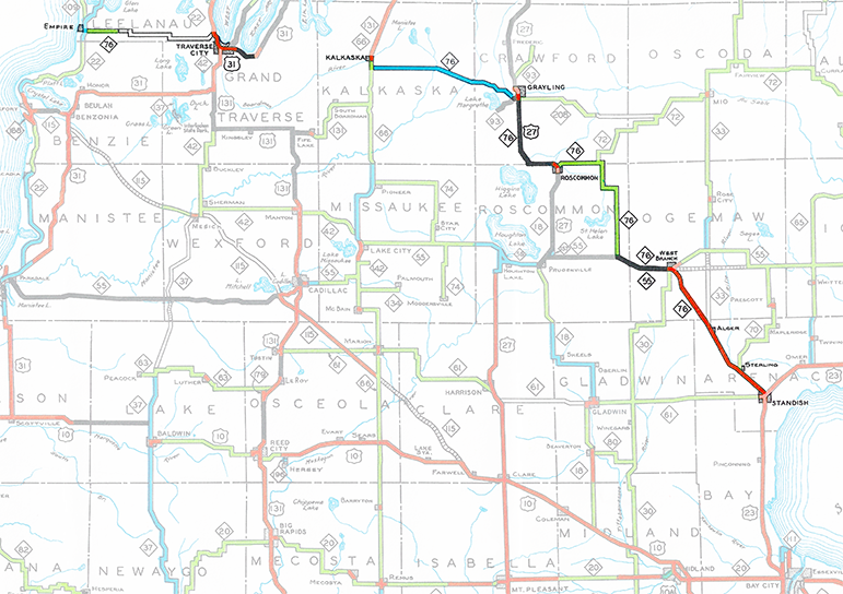 Former M-76 Route Map, 1938