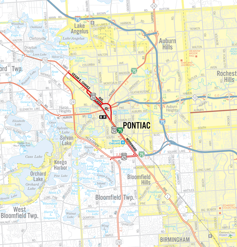 BUS US-24 (Pontiac) Route Map