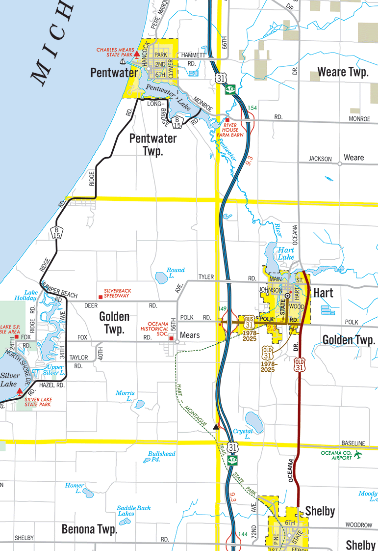 Former BUS US-31 (Hart) Route Map
