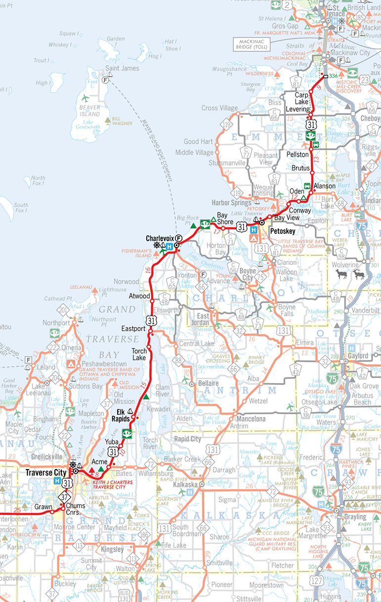 US-31 Route Map: North Portion (Mackinaw City–Traverse City)