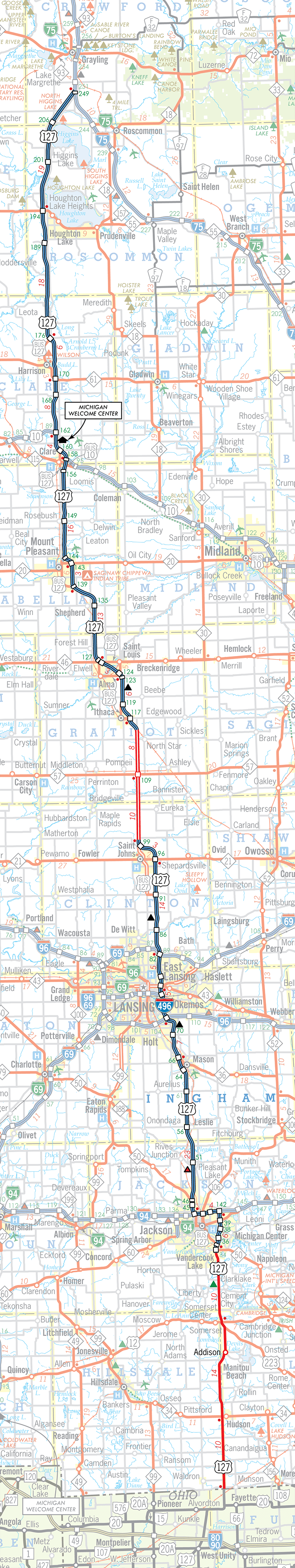 Michigan Highways Route Listings US 127 Route Map