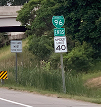 BL I-96 ENDS route marker assembly at Portland, Michigan on June 25, 2023