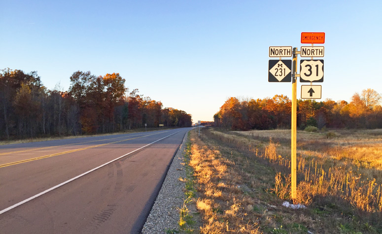 Looking northerly along M-231 from just north of Lincoln St.