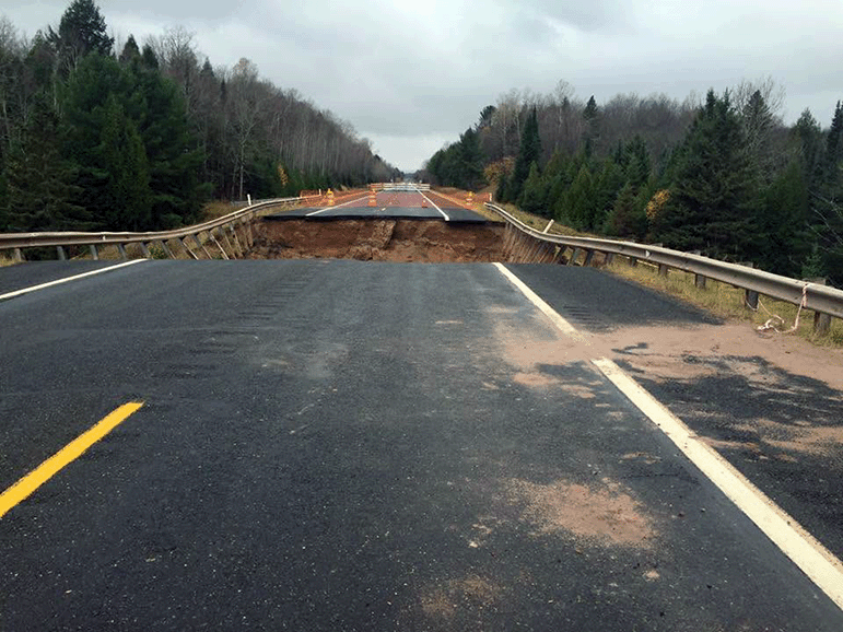 M-94 washed out at the East Chocolay River near Skandia in eastern Marquette County.
