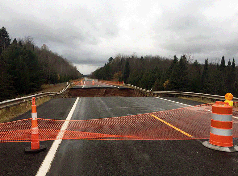 M-94 washed out at the East Chocolay River near Skandia in eastern Marquette County.