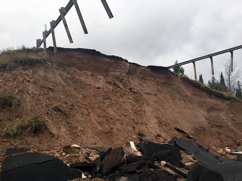 Looking up the embankment to what's left of M-94 at the East Branch of the Chocolay River washout.